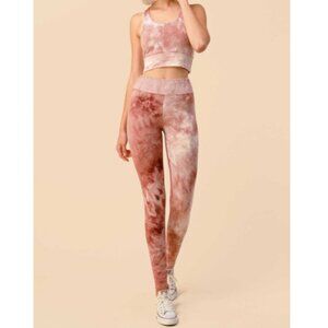 New Fashion Mauve Tie Dye Legging Set Cropped Top Athleisure Brushed Knit